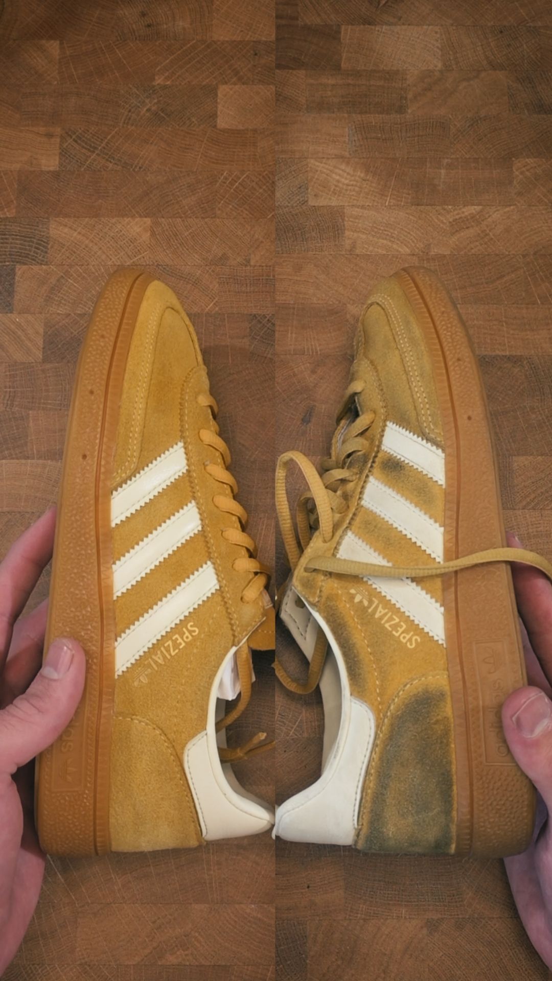 Rena mockasneakers (suede sneakers) som visar den karakteristiska mockatexturen efter professionell rengöring