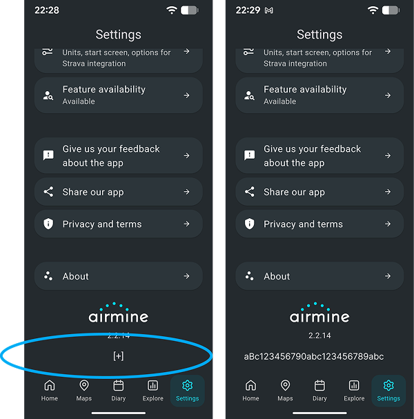 Airmine pollen app - UID settings