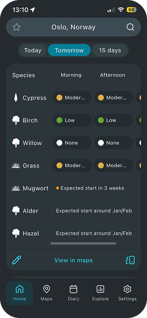 Airmine pollen app - Home