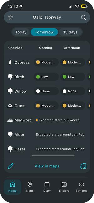 Airmine pollen app - Home