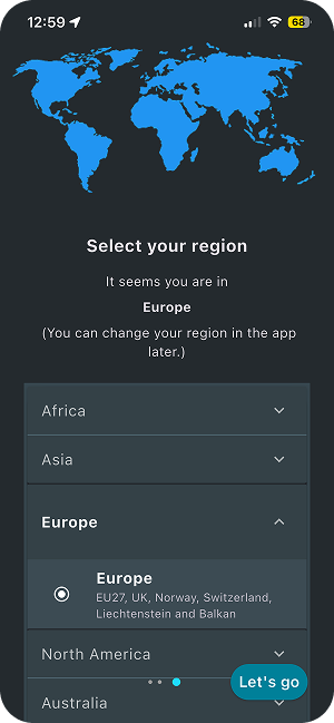 App - select region