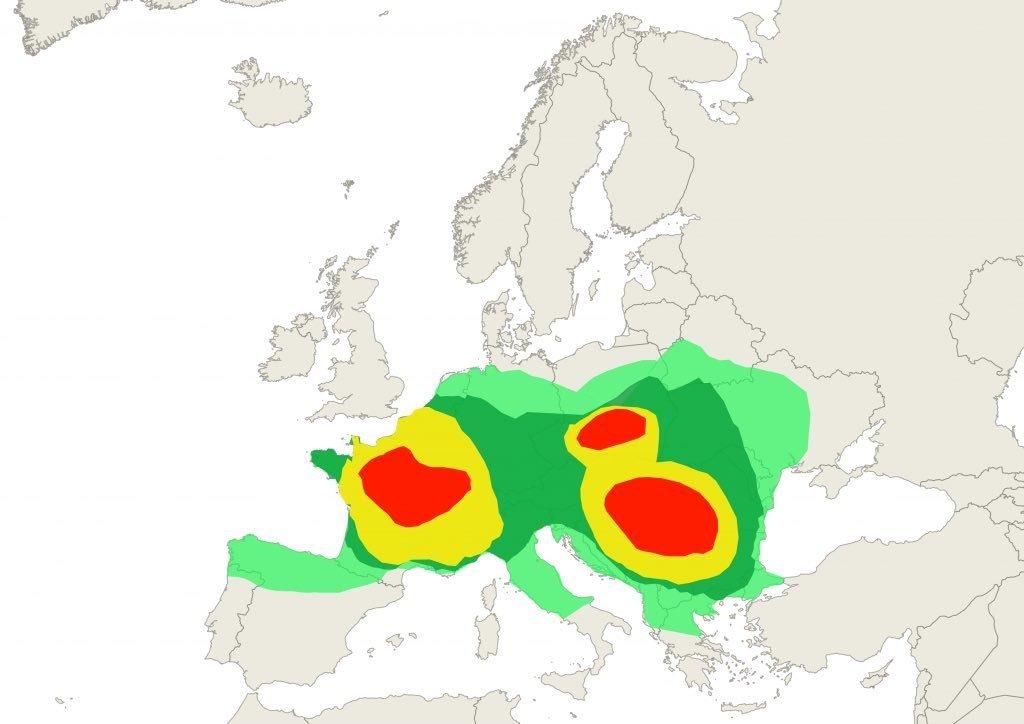 Birch pollen forecast Europe 10 April