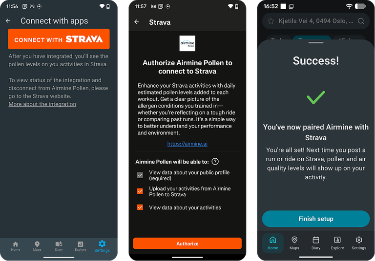 Connect to Strava from the Airmine app