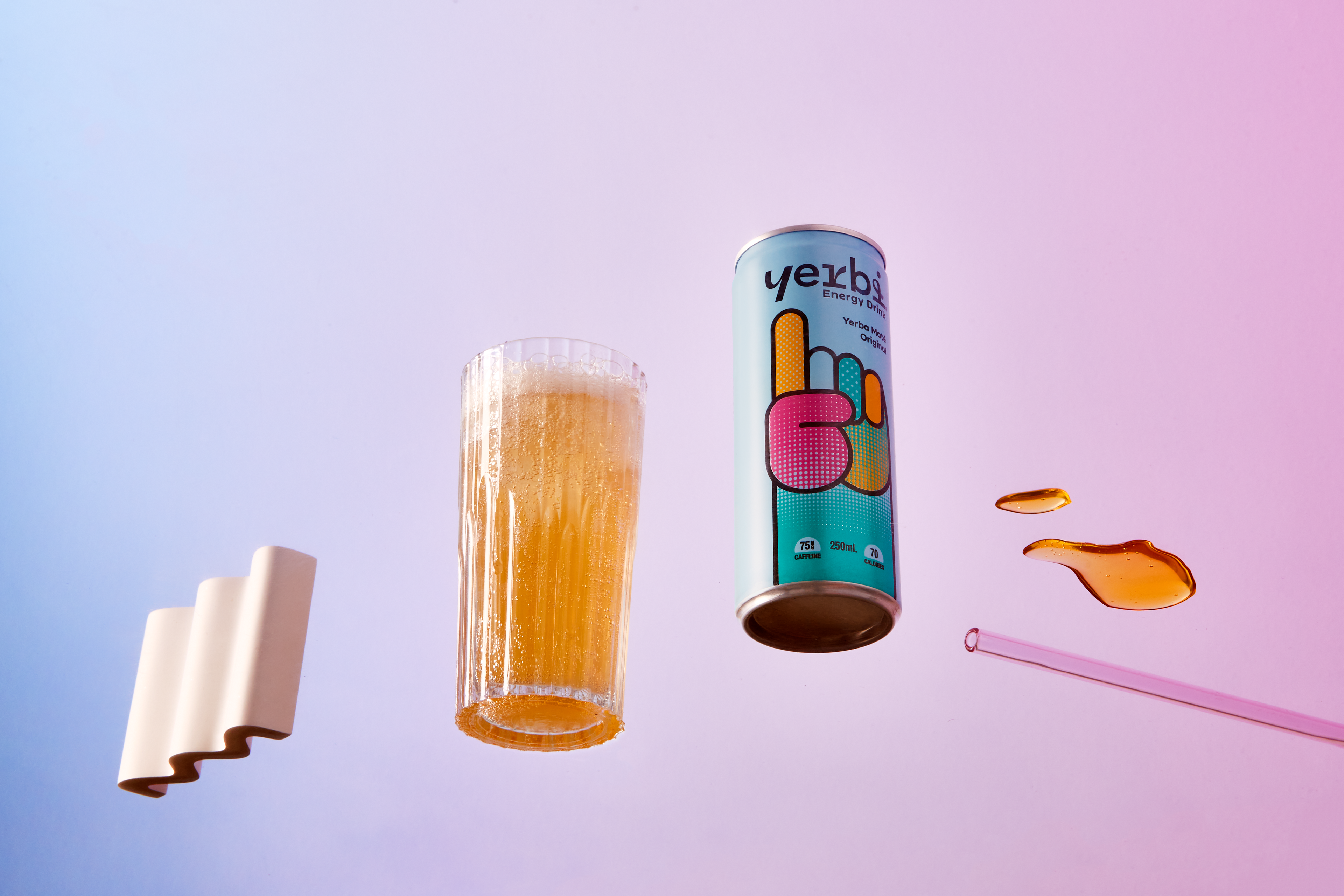 Yerbi Energy Drink packaging design by Our Revolution with futuristic art direction on purple gradient background