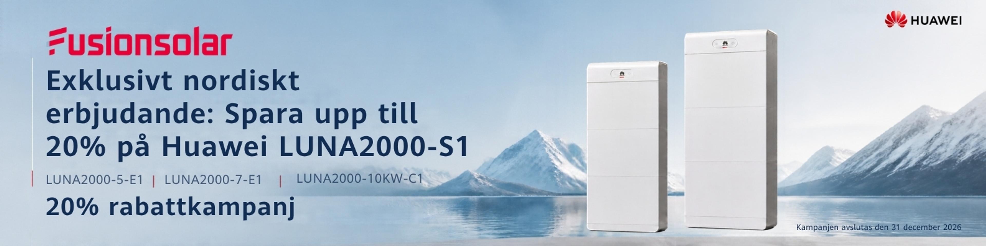 Huawei LUNA2000 batterimoduler E1 5 kWh och 7 kWh med kontrollmodul C1 – exklusivt nordiskt kampanjerbjudande