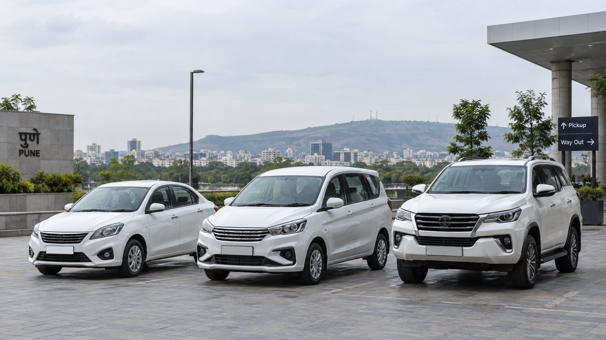 Sedan, MPV and premium SUV parked together in Pune for a vehicle comparison