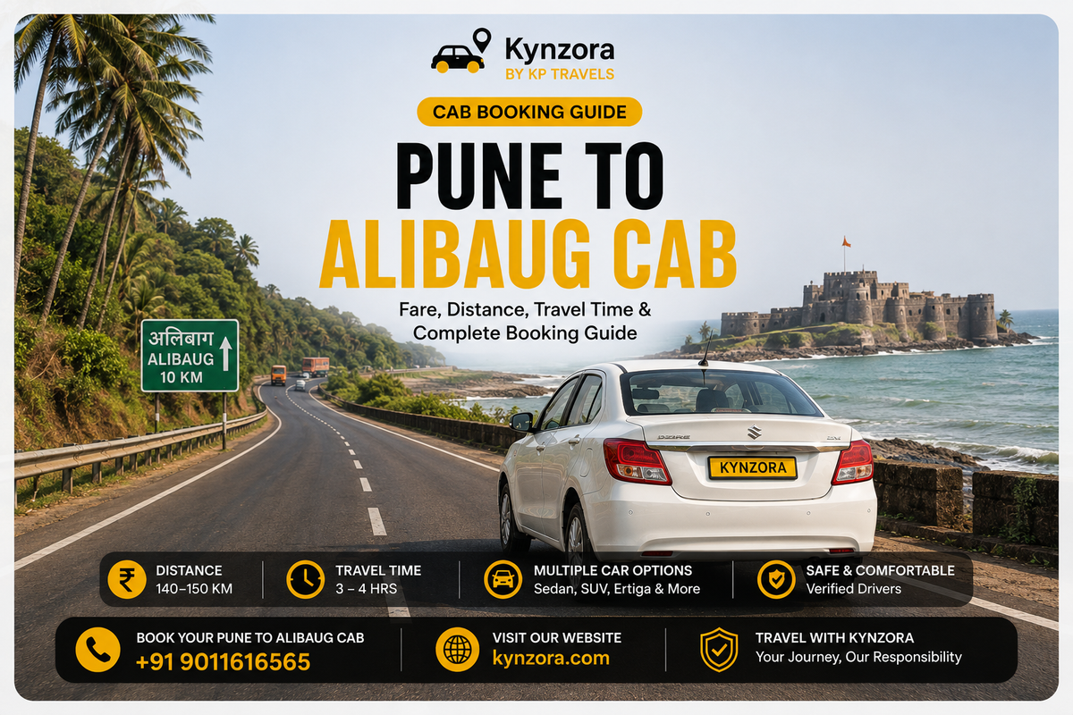 Kynzora cab on a scenic coastal road near Alibaug