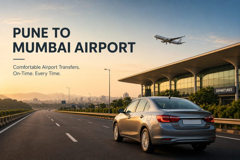 Pune to Mumbai airport cab on the Mumbai Pune Expressway near Mumbai Airport