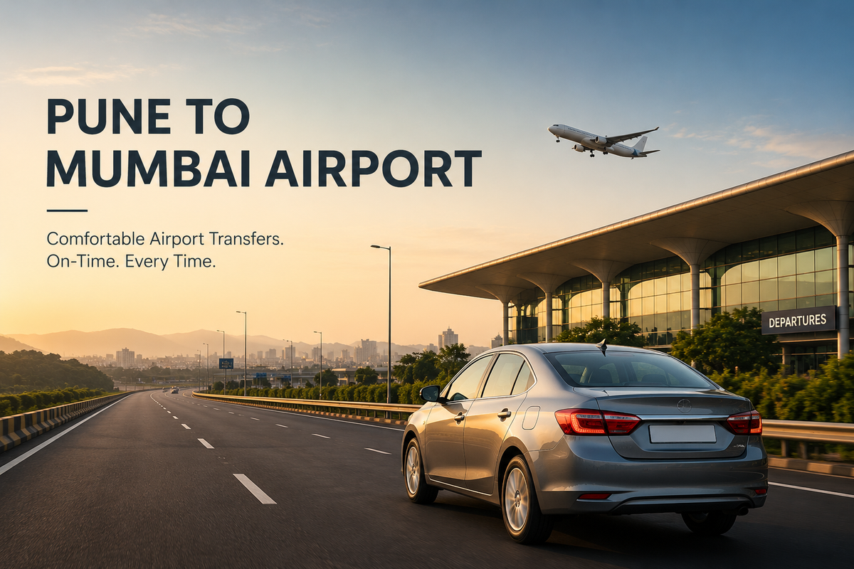 Pune to Mumbai airport cab on the Mumbai Pune Expressway near Mumbai Airport