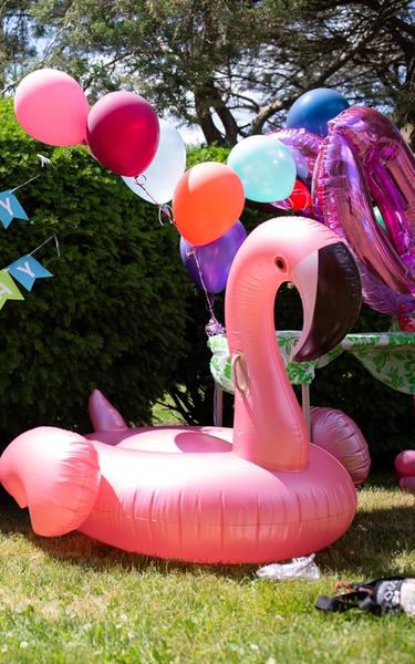 Flamingo and "Happy Birthday" banner.