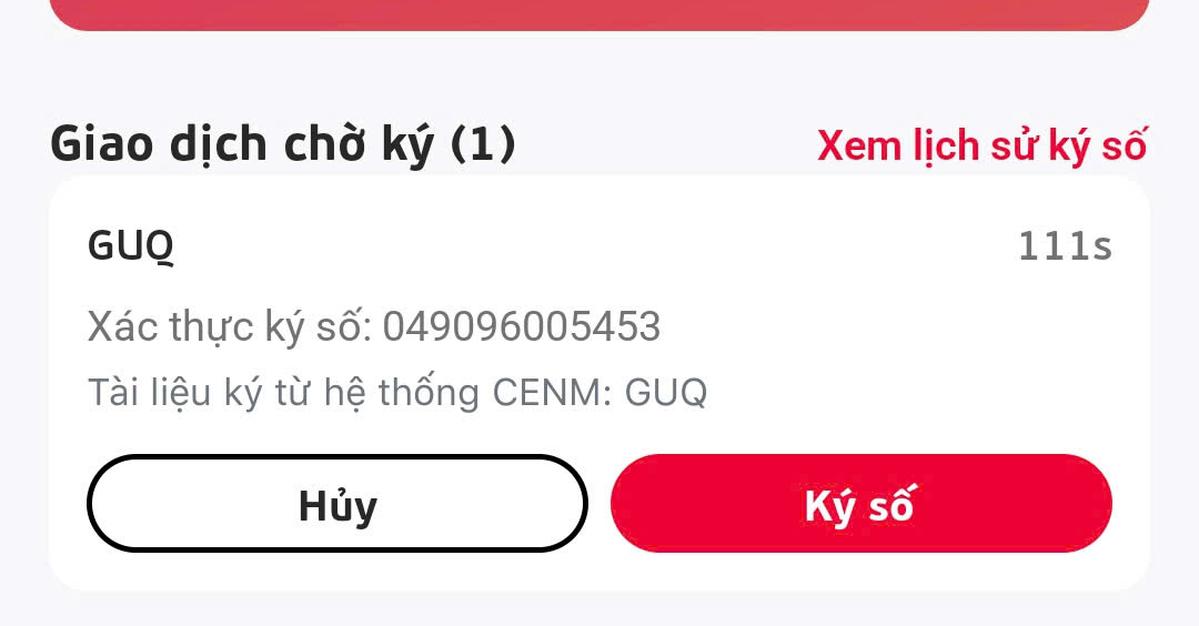 Ứng dụng MySign đã hiện lên yêu cầu ký