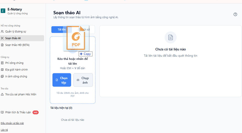 Kéo thả file vào ô tải lên.