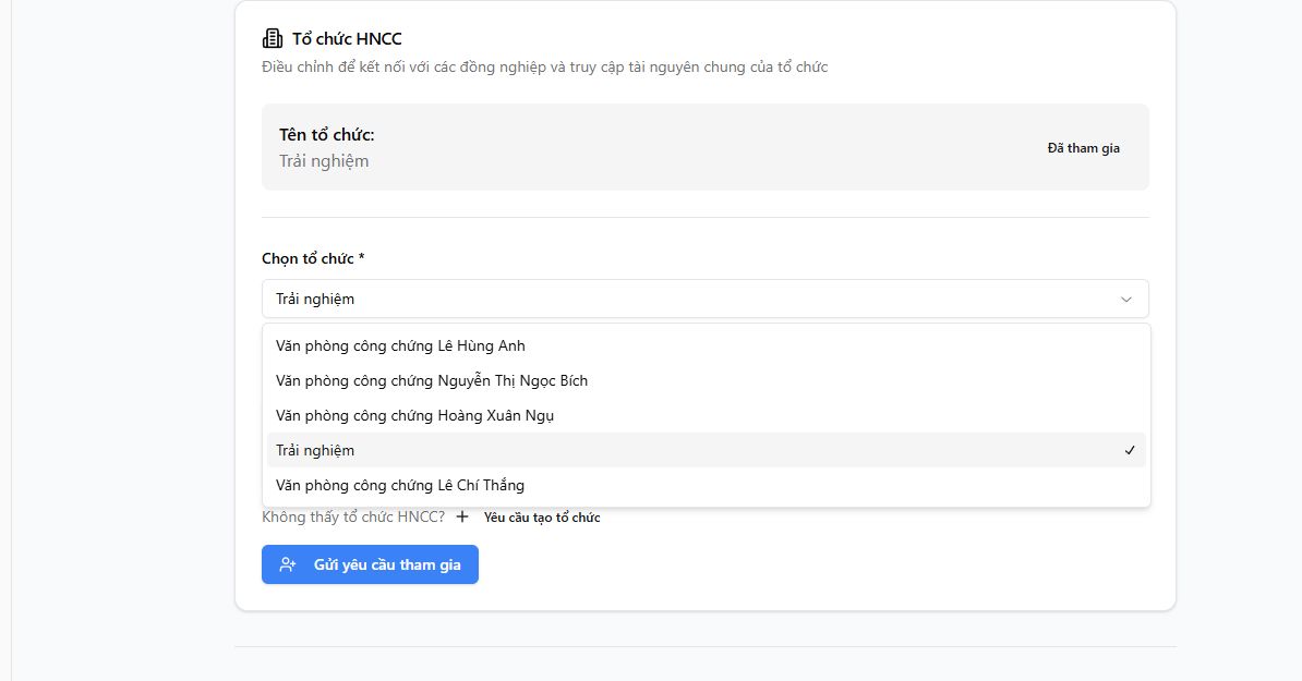 Chọn tổ chức hành nghề công chứng muốn tham gia