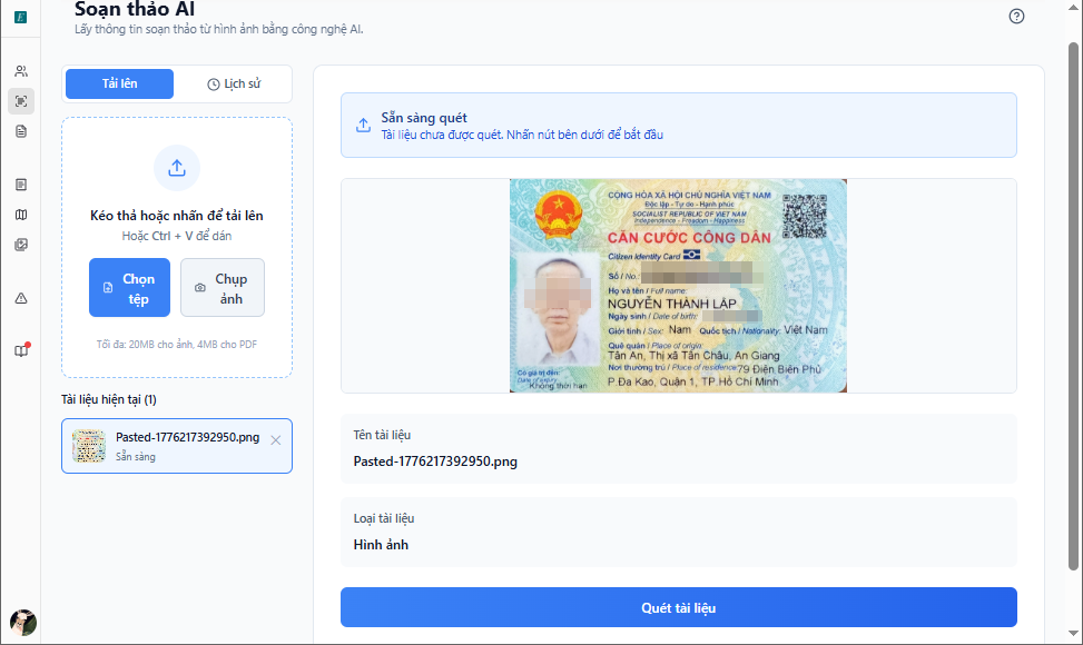 Bấm nút quét tài liệu.