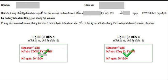 Minh họa chữ ký số phổ biến trong hóa đơn điện tử