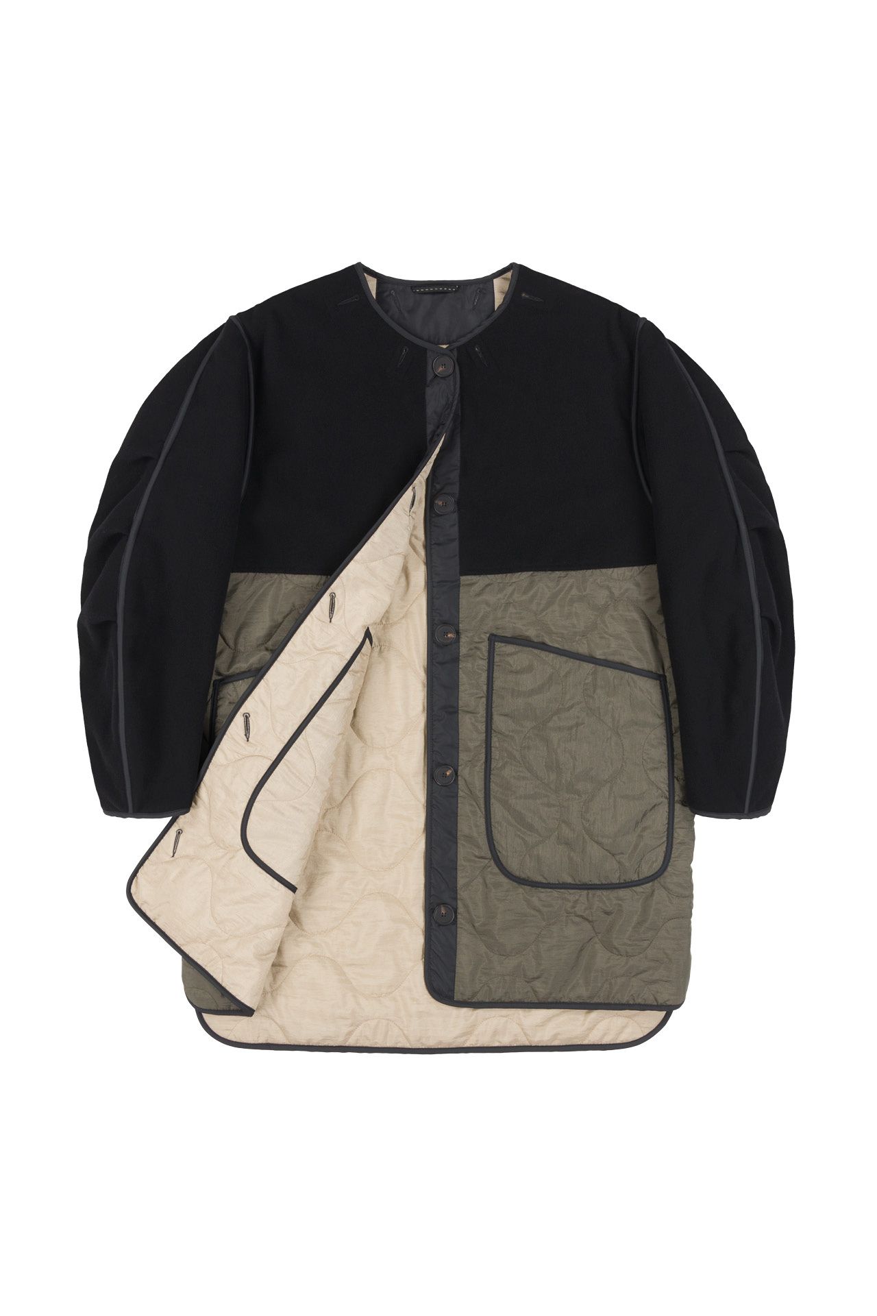 Wool Quilt Jacket - Black / Stone