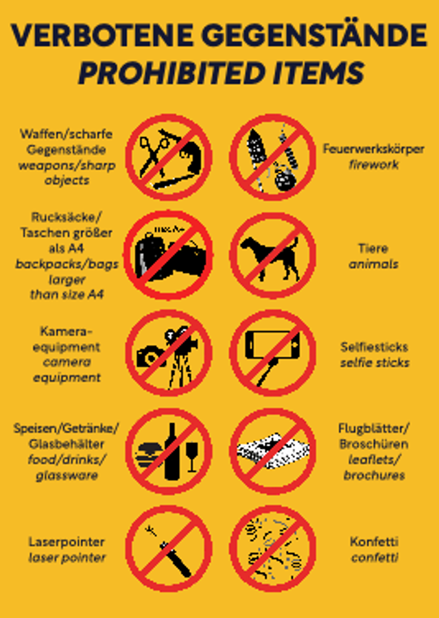 Abbildung zehn verbotener Gegenstände