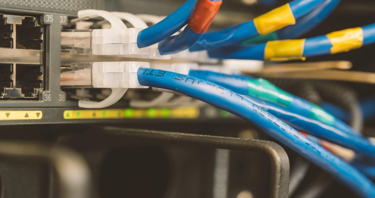 Network cables connected to a switch.