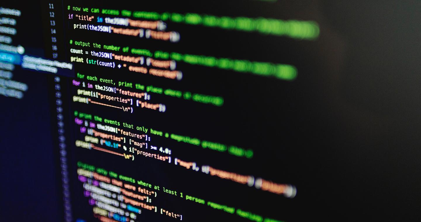 Color-highlighted programming code on a screen.