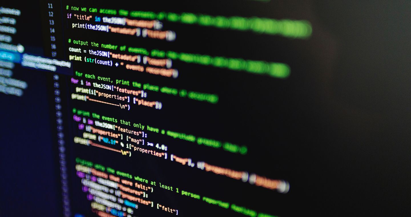 Color-highlighted programming code on a screen.