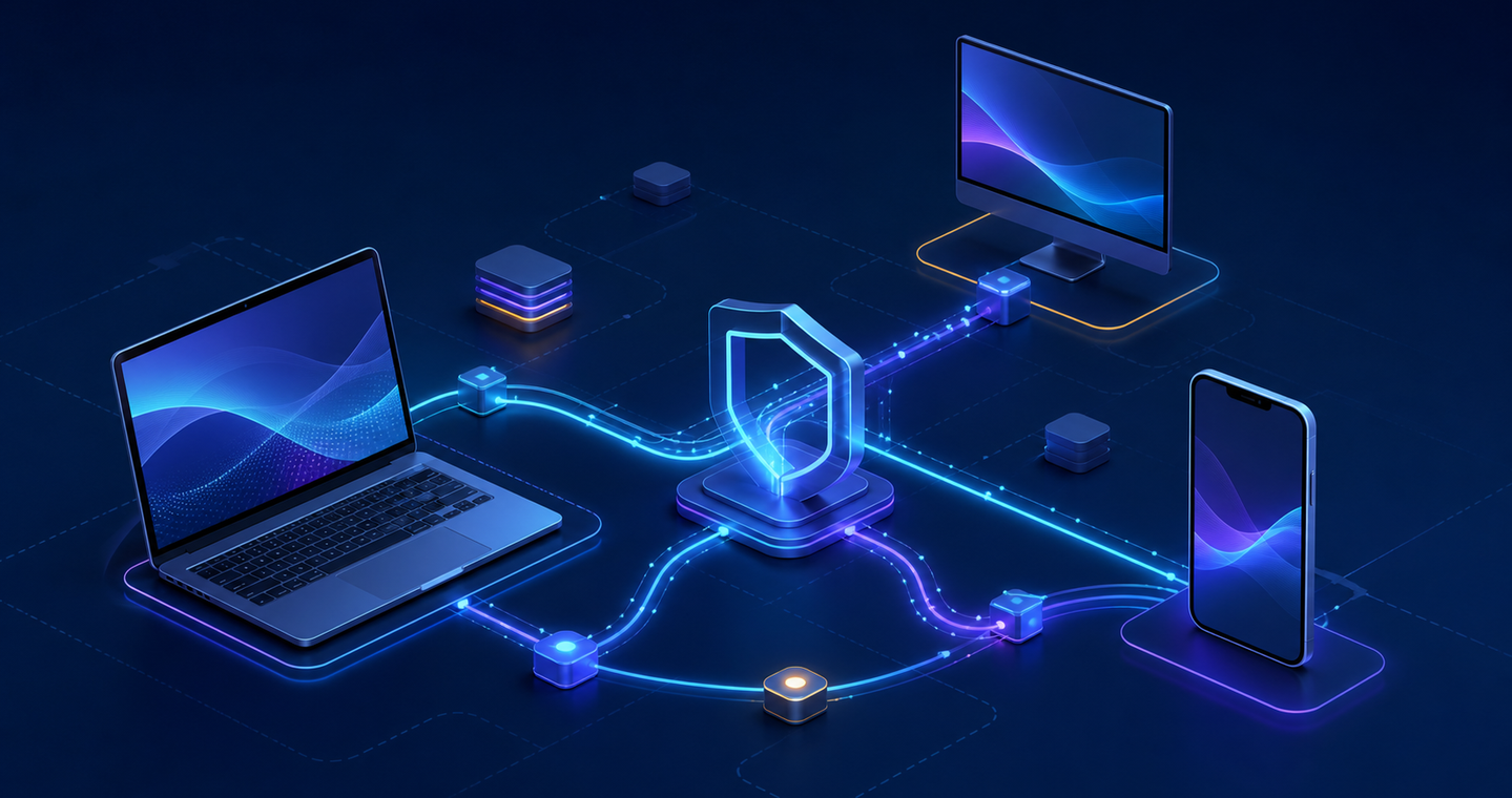 Generic desktop and mobile devices connected through abstract routing paths