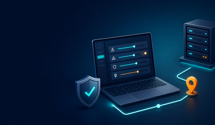 A laptop routing traffic along a fixed path to a proxy server