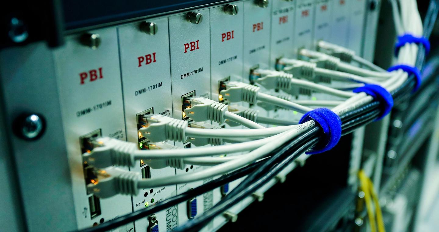 Ethernet cables connected to a network switch.