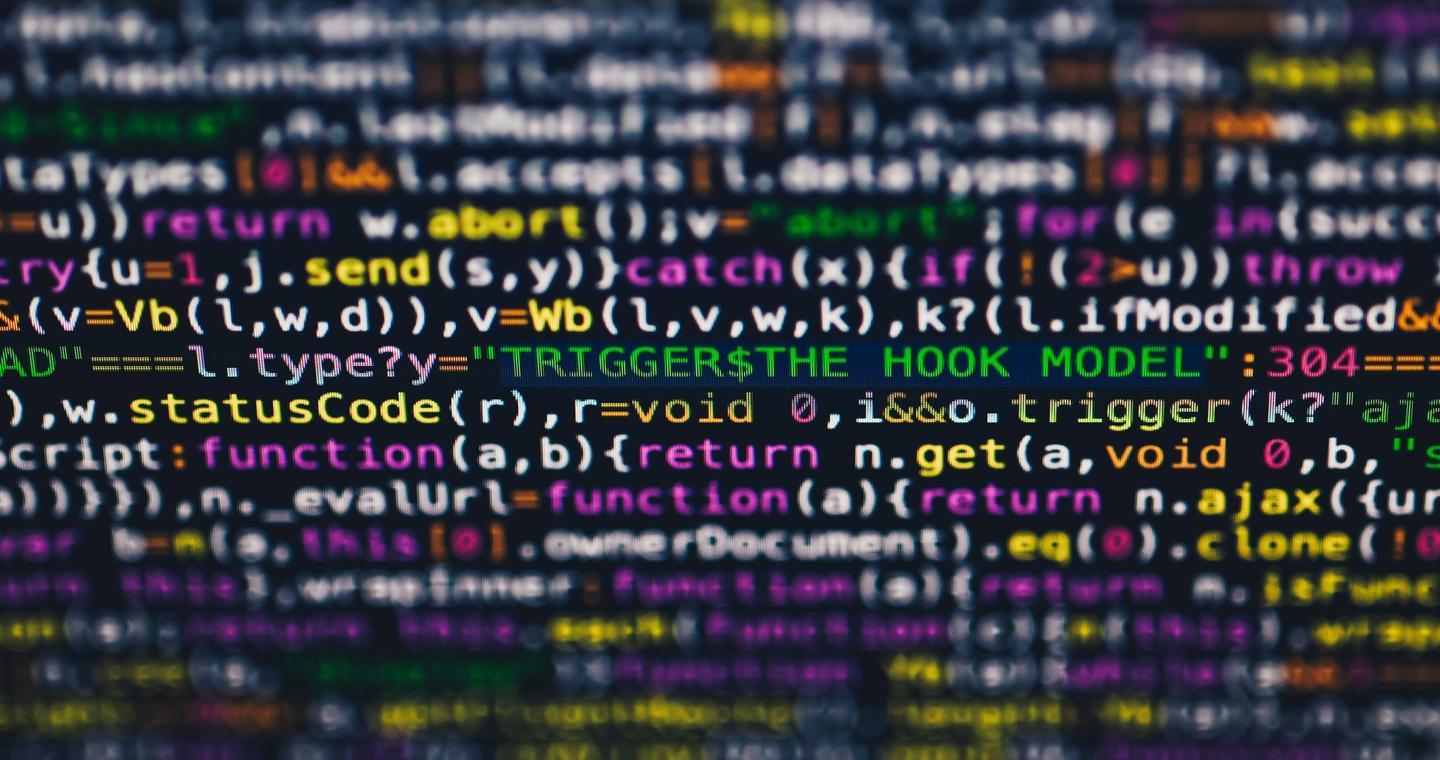 Colorful source code displayed on a computer screen.