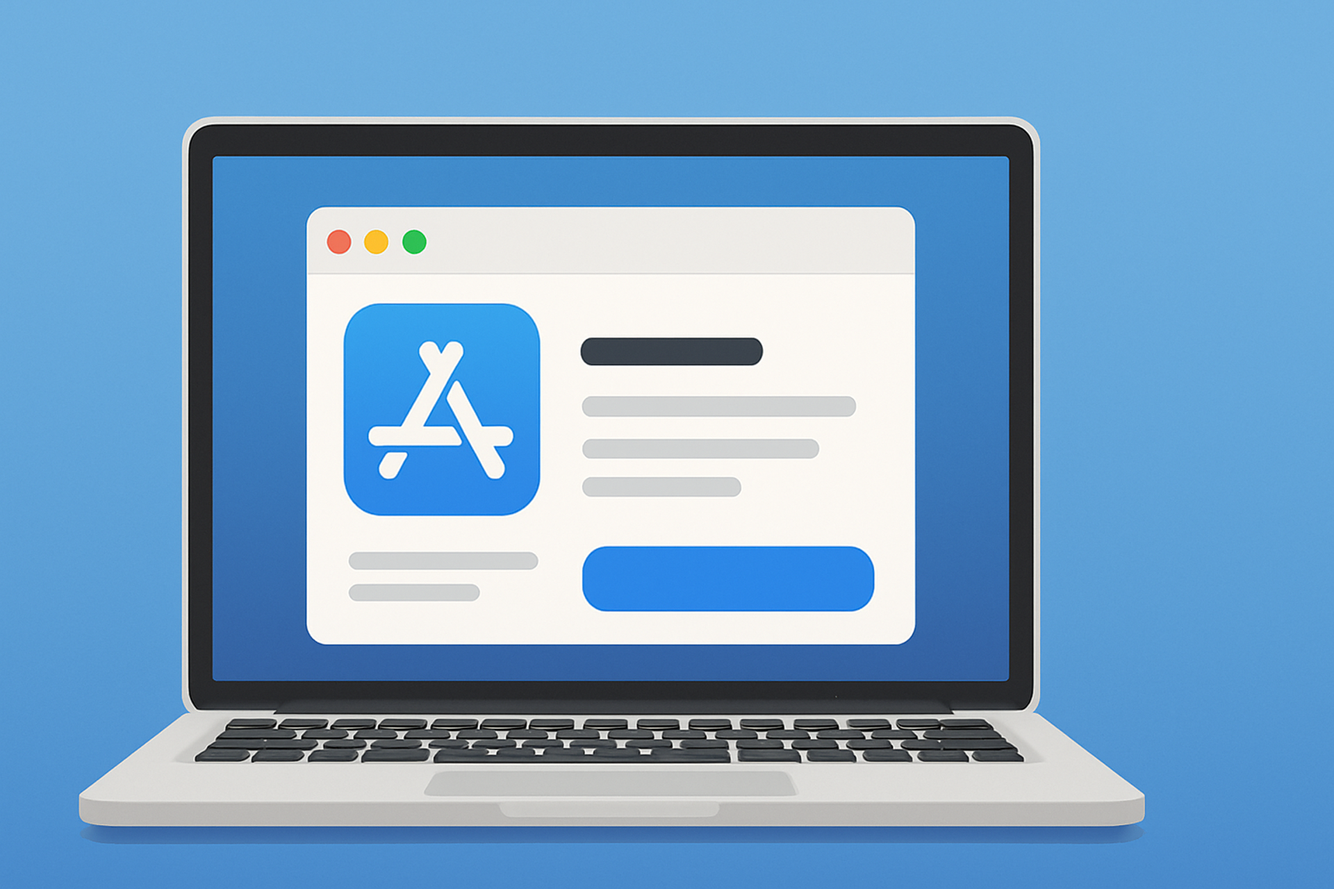 Minimal illustration of a Mac laptop showing a native app window, representing native Mac apps