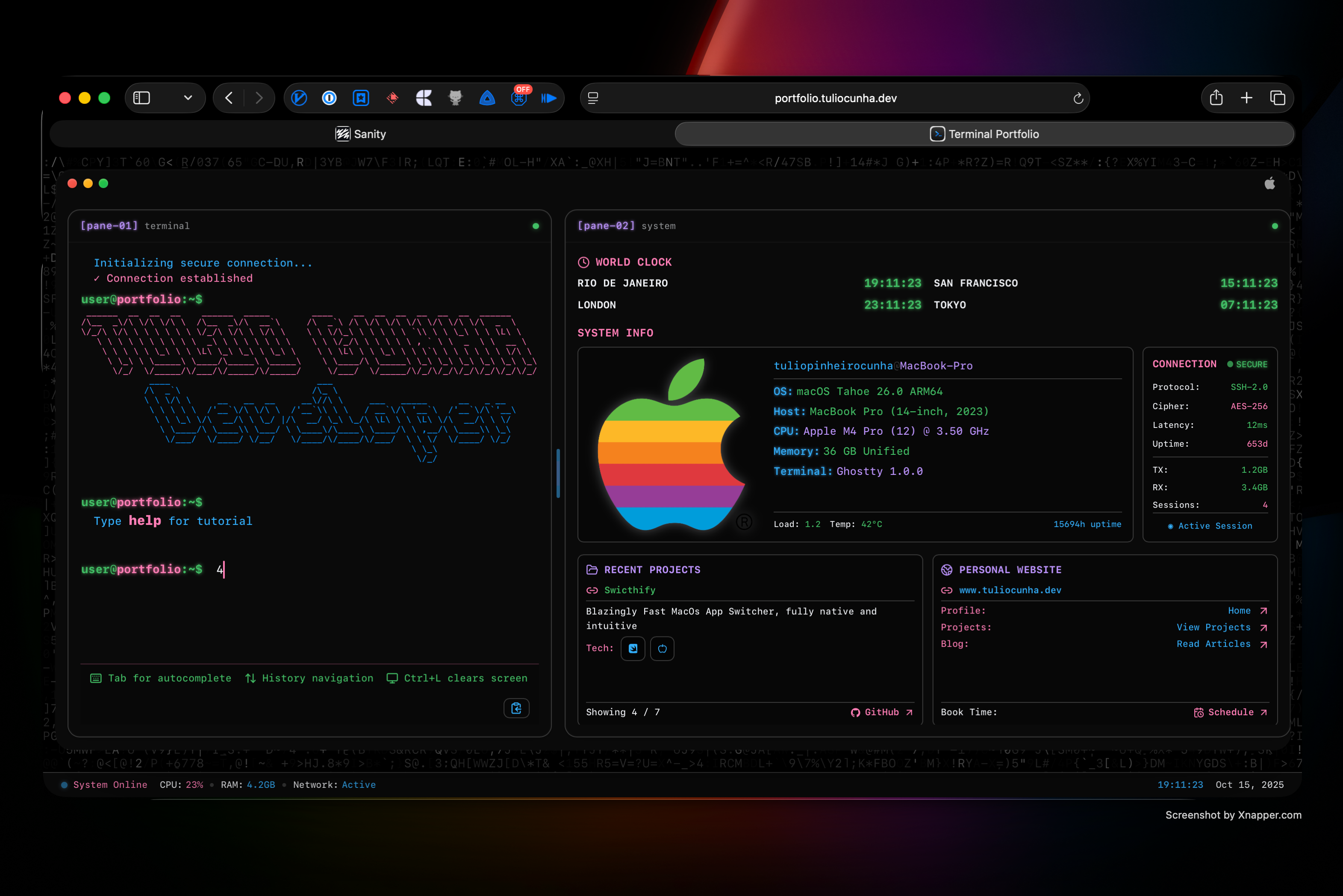 Screenshot of the live app at portfolio.tuliocunha.dev