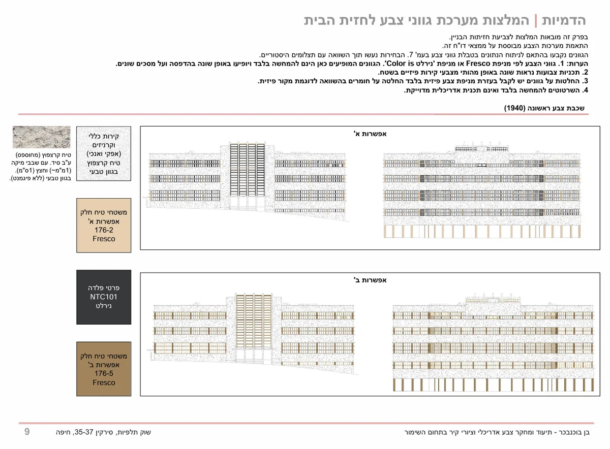 המלצות מערכת גווני צבע לחזיתות