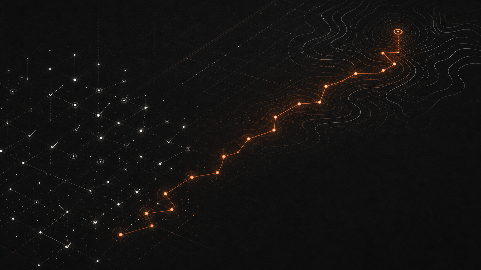 Disconnected activity becoming a deliberate path across a dark topographic map