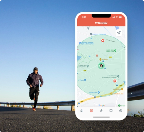 Runner running with app mockup overlayed
