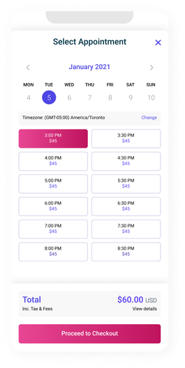 Mockup for appointment times
