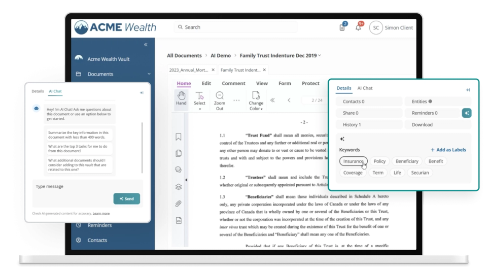 Showing document upload and ai chat