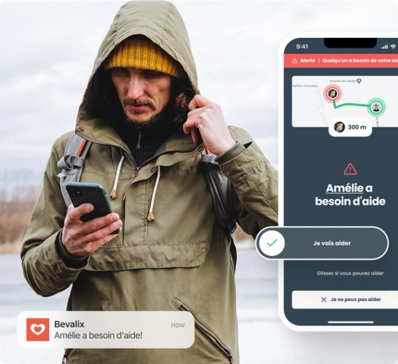 Someone using their phone with app mockup overlayed