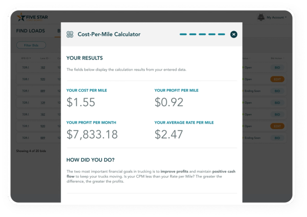 Cost per mile calc mockup