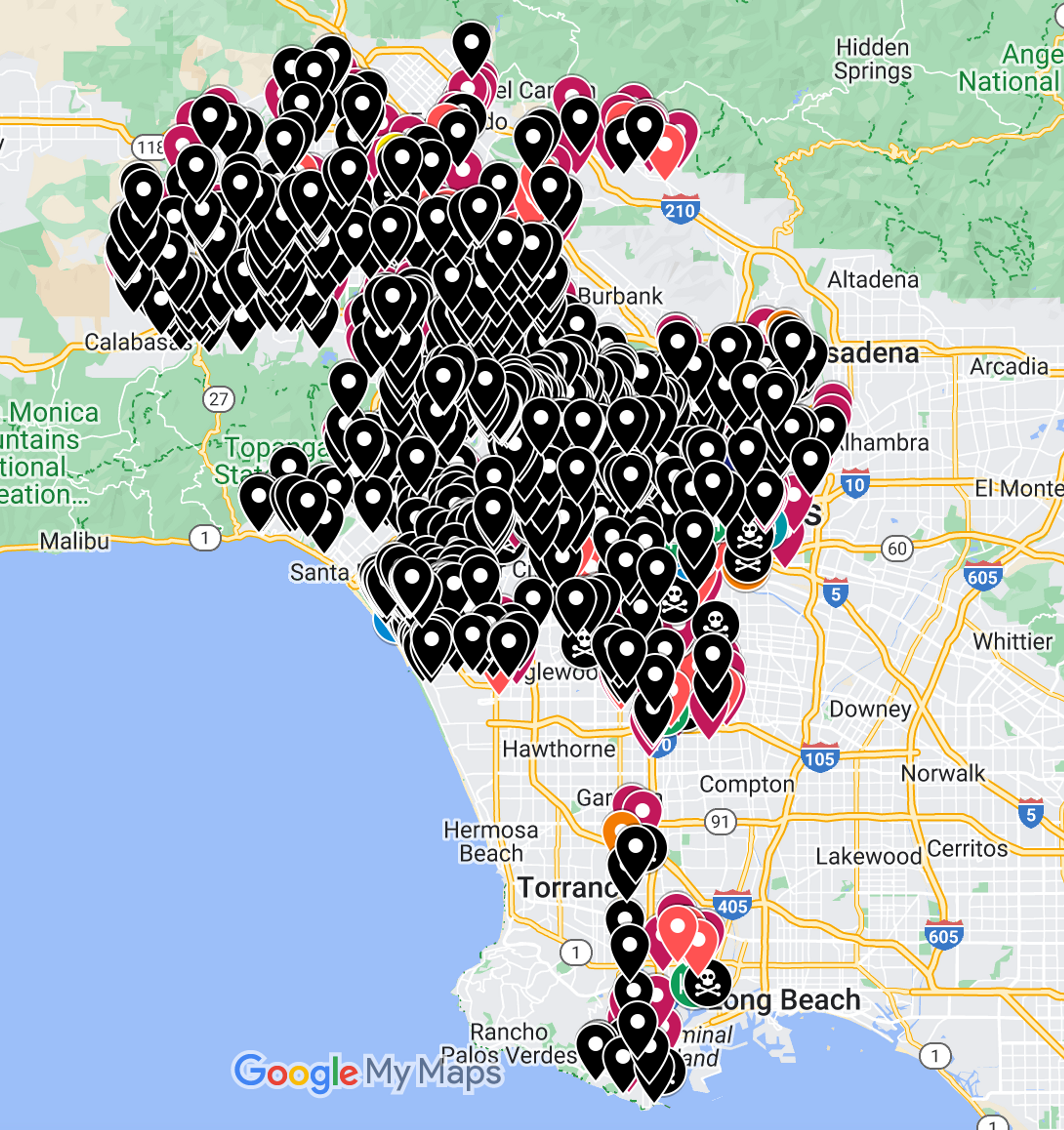 Screenshot of updated map with 1,048 black balloons showing home-share citations