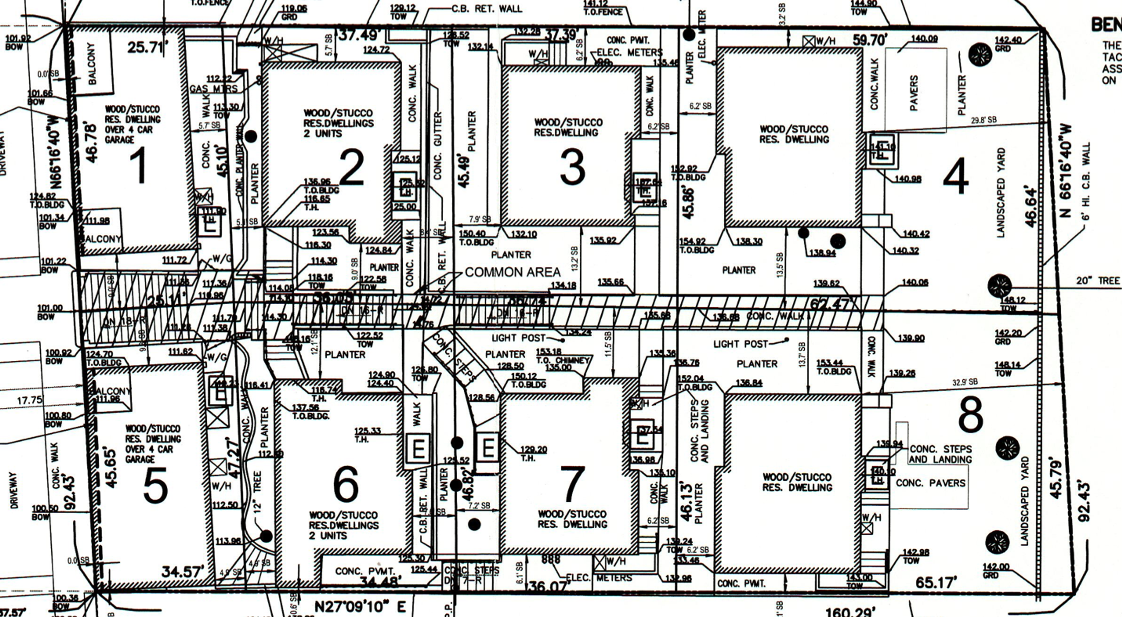 Screenshot of proposed site plan for subdivision of Scott Avenue Court, showing two duplex-style units in the bungalow court converted into single-unit dwellings.