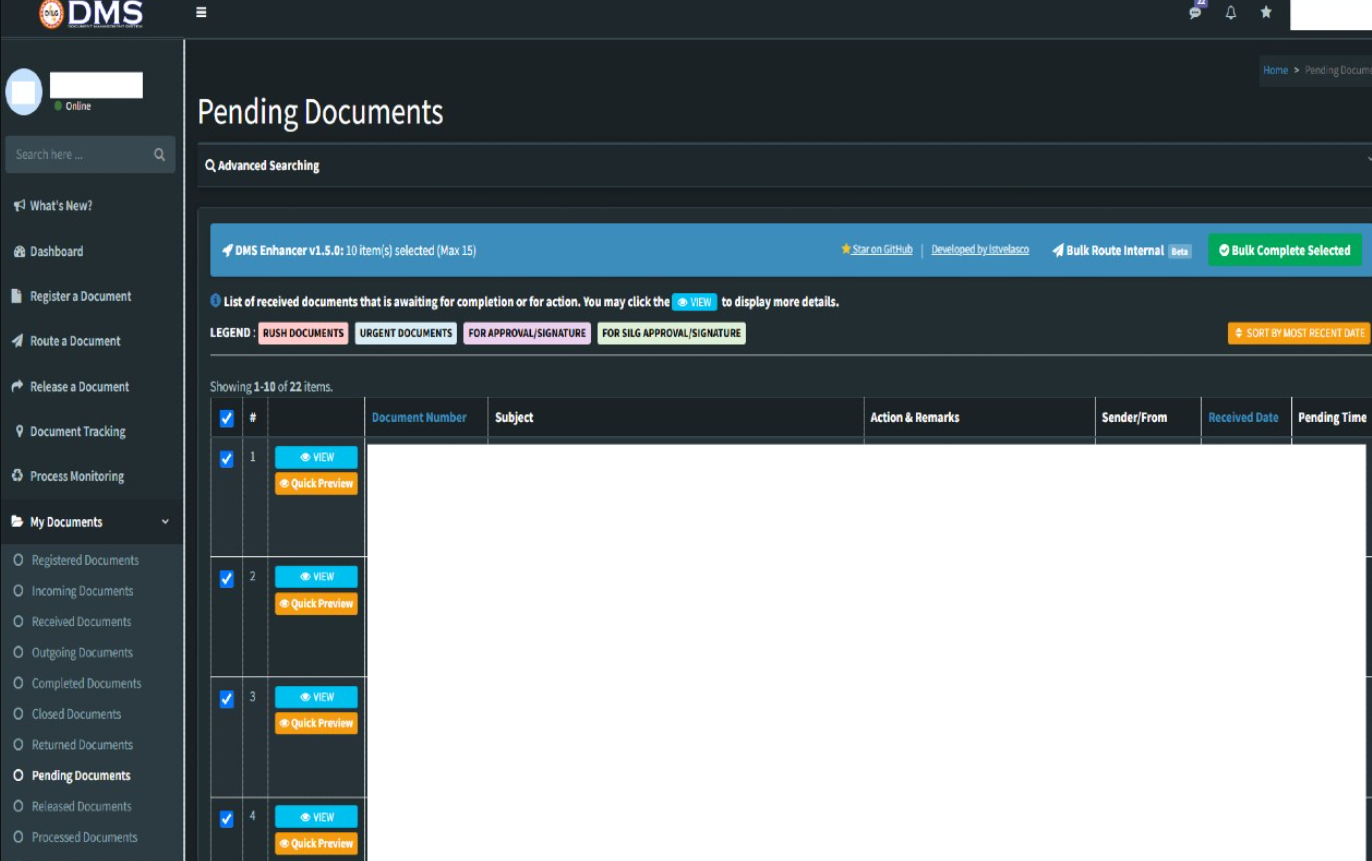 Browser extension engineered to enhance the productivity, UI layout, and workflow efficiency of the Document Management System (DMS) through automated DOM enhancements and shortcut integrations.