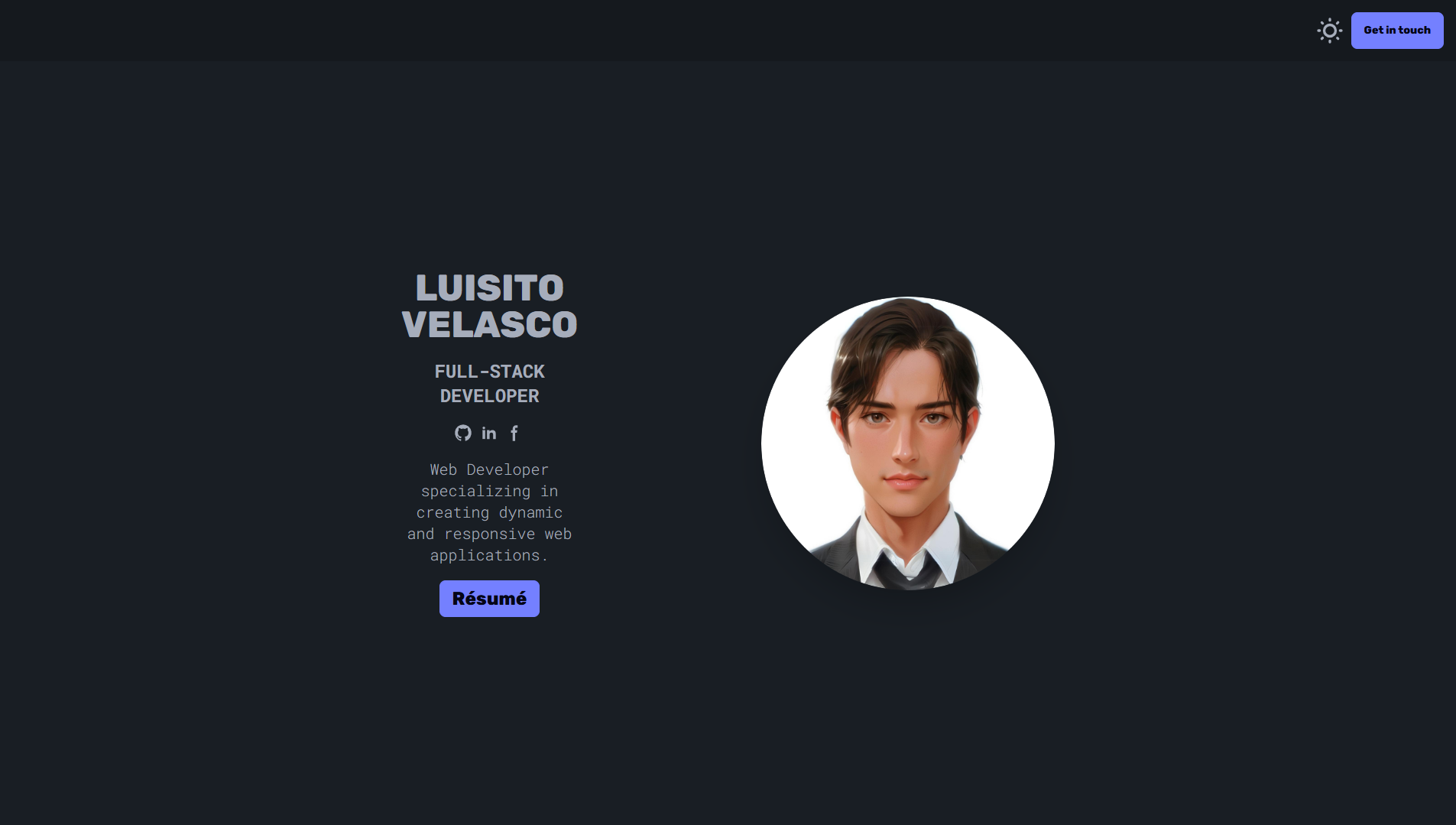 Personal developer portfolio v1 hero layout with avatar and project overview card