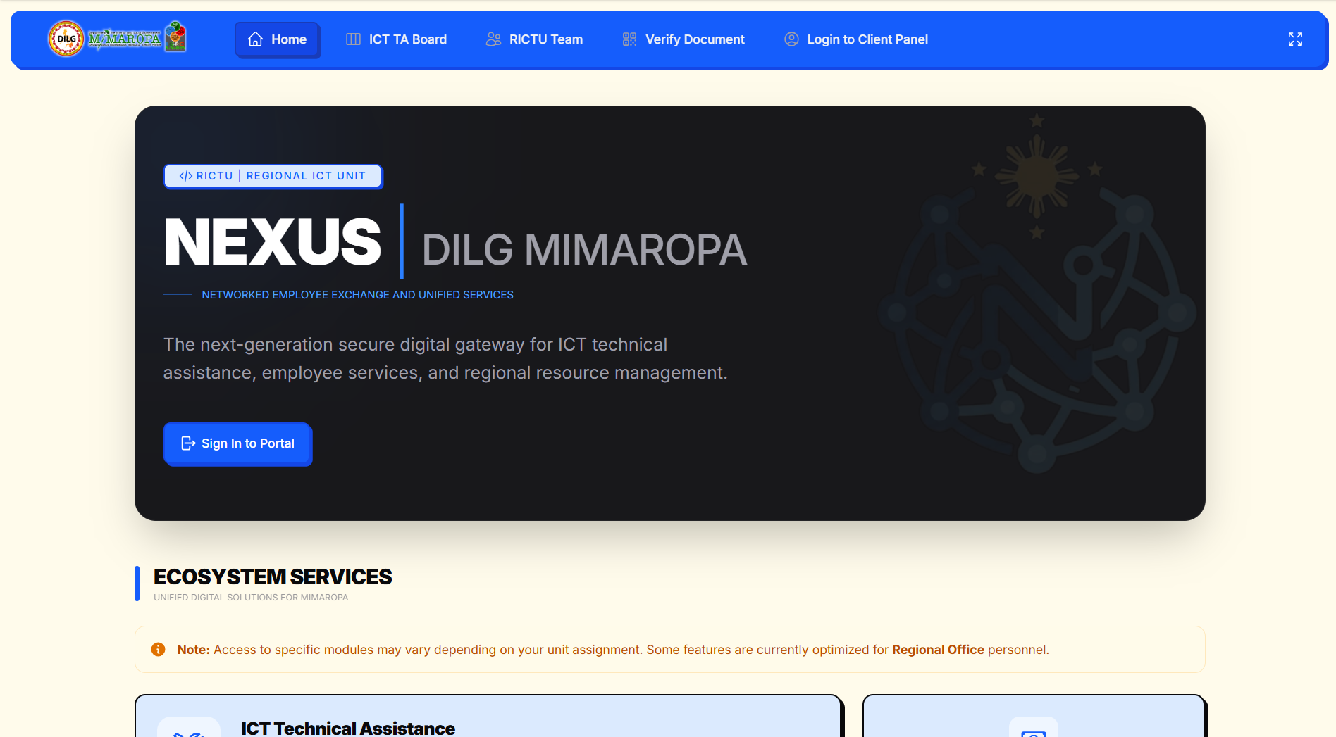 NEXUS DILG MIMAROPA LANDING PAGE