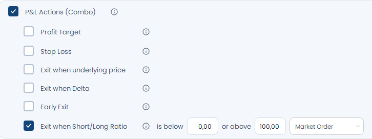 Screenshot der OptionsApp, Entry und Exit mit Short/Long Ratio: Exit When Short/Long Ratio