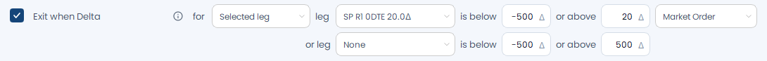 Screenshot der OptionsApp, P&L Action: Delta Exit: 1 Bezug der Delta-Prüfung