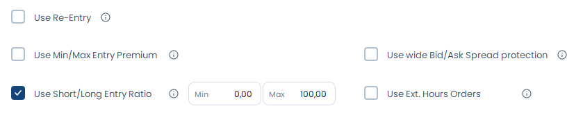 Screenshot der OptionsApp, Entry und Exit mit Short/Long Ratio: Short/Long Entry Ratio