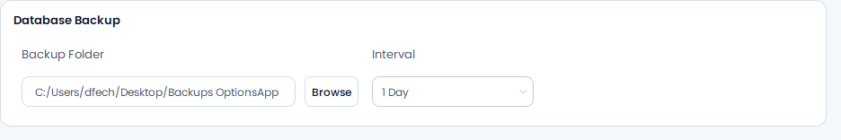 Screenshot der OptionsApp, Wie kann ich meine Sessions speichern oder ein Backup machen?: Automatische Backups einrichten