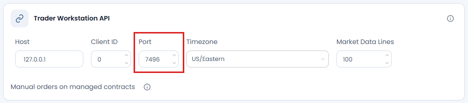 Screenshot der OptionsApp, TWS API Einstellungen: 3 Port