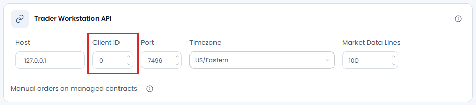 Screenshot der OptionsApp, TWS API Einstellungen: 2 Client-ID