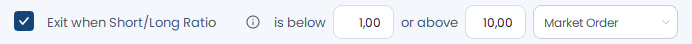 Screenshot der OptionsApp, Entry und Exit mit Short/Long Ratio: 3 Beispiel für Exit When Short/Long Ratio