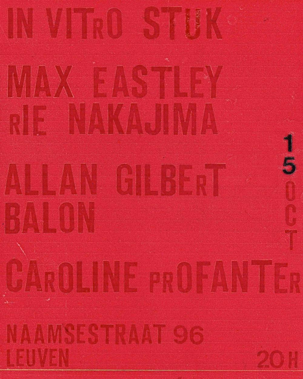event poster for IV27: Max Eastley & Rie Nakajima, Allan Gilbert Balon, Caroline Profanter